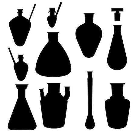 simsearch:400-07091851,k - Chemistry lab glasses silhouettes, objects collection isolated on white Stock Photo - Budget Royalty-Free & Subscription, Code: 400-07091850