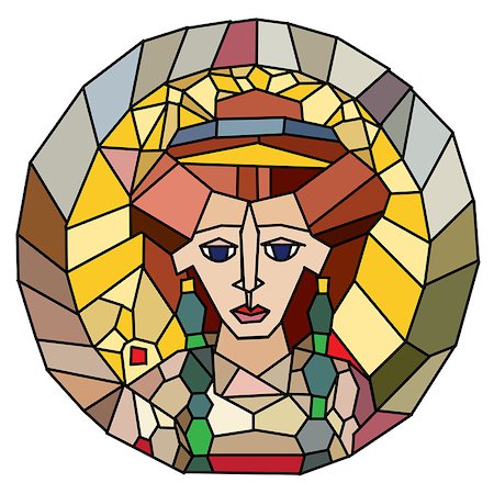 Stained glass style artwork isolated on white, original interpretation of an antique portrait of empress Theodora from San Vitale, Ravenna Photographie de stock - Aubaine LD & Abonnement, Code: 400-07091862