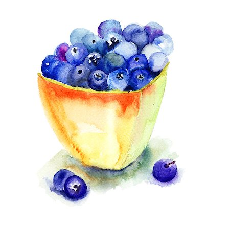 simsearch:400-06698338,k - Fresh blueberries in plate, watercolor illustration Stock Photo - Budget Royalty-Free & Subscription, Code: 400-07091946