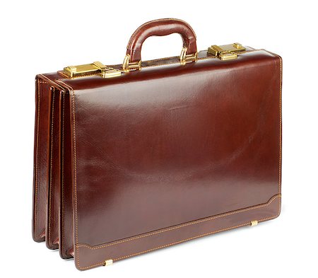 simsearch:400-07921170,k - Brown Leather Briefcase with Gold Details isolated on white background Stockbilder - Microstock & Abonnement, Bildnummer: 400-07092031