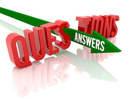 Arrow with word Answers breaks word Questions. Concept 3D illustration. Stock Photo - Budget Royalty-Free & Subscription, Code: 400-07092206