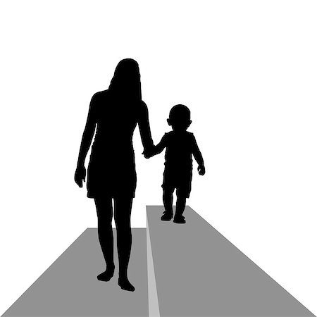 Contour image of a young woman with a child. The illustration on a white background. Foto de stock - Royalty-Free Super Valor e Assinatura, Número: 400-07092629