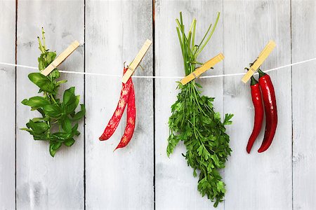 simsearch:400-07211737,k - Photo of green  parsley, haricot, basil and cayenne pepper Photographie de stock - Aubaine LD & Abonnement, Code: 400-07092662