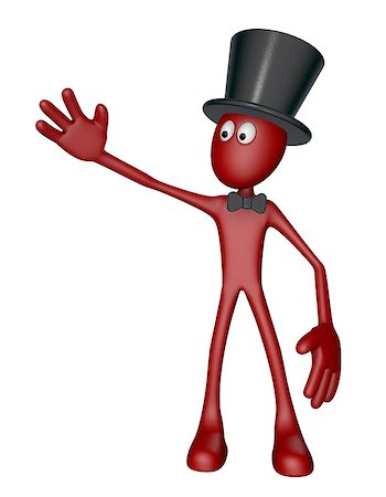 red guy with topper and bow shows something - 3d illustration Stock Photo - Budget Royalty-Free & Subscription, Code: 400-07092797