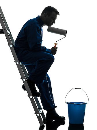 simsearch:400-06794896,k - one caucasian man house painter worker silhouette in studio on white background Stock Photo - Budget Royalty-Free & Subscription, Code: 400-07093048