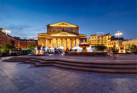 Fountain and Bolshoi Theater Illuminated in the Night, Moscow, Russia Stock Photo - Budget Royalty-Free & Subscription, Code: 400-07093142