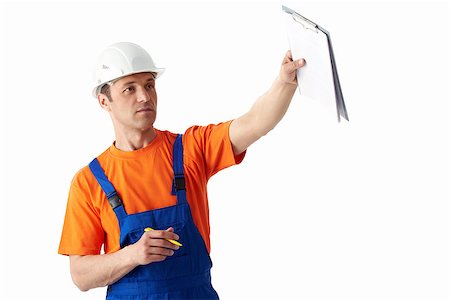 Builder in helmets on a white background Stock Photo - Budget Royalty-Free & Subscription, Code: 400-07093316
