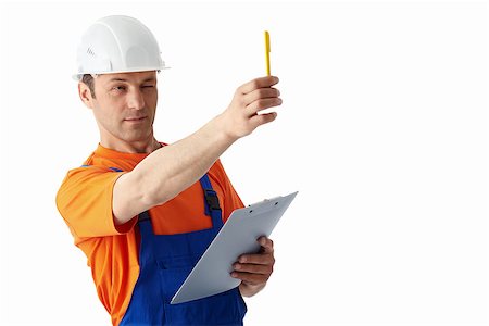 Builder in helmets on a white background Stock Photo - Budget Royalty-Free & Subscription, Code: 400-07093317