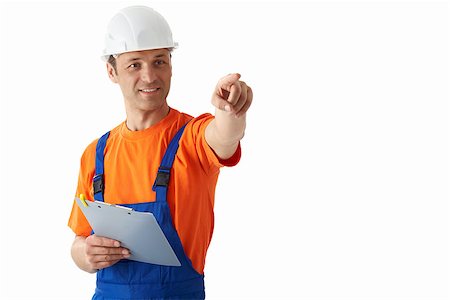 Builder in helmets on a white background Stock Photo - Budget Royalty-Free & Subscription, Code: 400-07093319