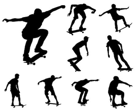 simsearch:400-05308347,k - skateboarders silhouettes collection - vector Stock Photo - Budget Royalty-Free & Subscription, Code: 400-07093686
