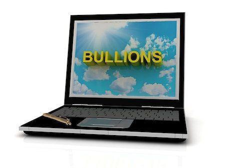 simsearch:400-06770545,k - BULLIONS sign on laptop screen of the yellow letters on a background of sky, sun and clouds Stock Photo - Budget Royalty-Free & Subscription, Code: 400-07093727