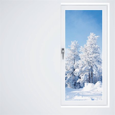 frost on windows - light wall, window and beautiful winter landscape Stock Photo - Budget Royalty-Free & Subscription, Code: 400-07093780