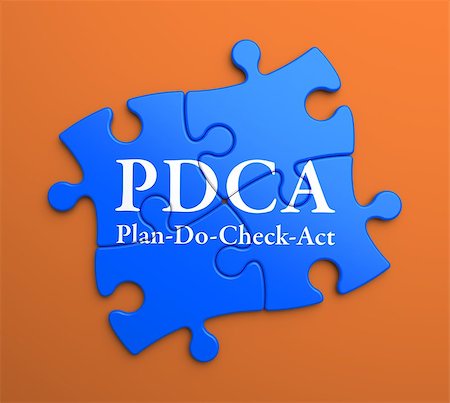 simsearch:400-07628672,k - PDCA - Plan-Do-Check-Act - Written on Blue Puzzle Pieces on Orange Background. Business Concept. Photographie de stock - Aubaine LD & Abonnement, Code: 400-07104026