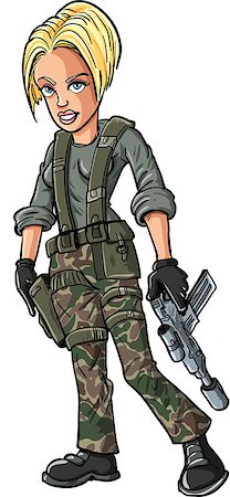 simsearch:400-04296682,k - Cartoon blond female soldier with a sub machine gun Foto de stock - Royalty-Free Super Valor e Assinatura, Número: 400-07104174