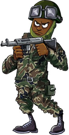 simsearch:400-07101892,k - Black cartoon soldier with gun. Isolated on white Stock Photo - Budget Royalty-Free & Subscription, Code: 400-07104175