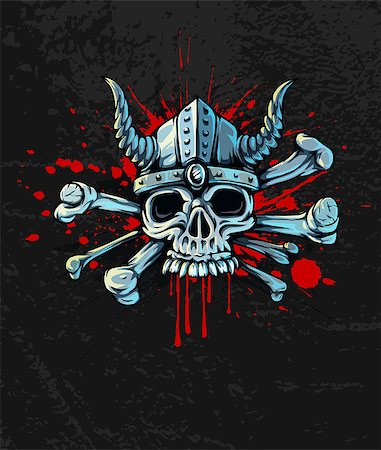 simsearch:400-06084708,k - Halloween skull in helmet with horns and bones on Bloody background - EPS10 vector illustration Stock Photo - Budget Royalty-Free & Subscription, Code: 400-07104338