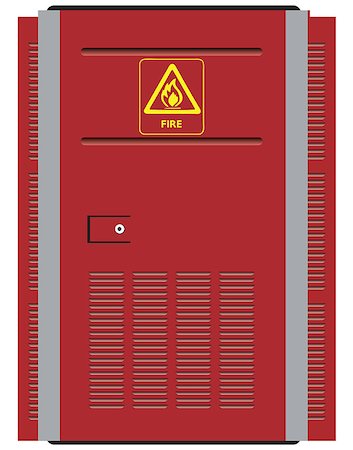 Red steel door with a warning symbol fire. Vector illustration. Stock Photo - Budget Royalty-Free & Subscription, Code: 400-07104607