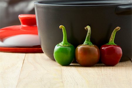 On the kitchen table hot pepper pan and lid Stock Photo - Budget Royalty-Free & Subscription, Code: 400-07104656