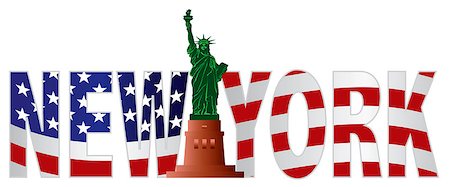 New York Text Outline Silhouette with Statue of Liberty and US American Flag Background Color Illustration Stock Photo - Budget Royalty-Free & Subscription, Code: 400-07104686