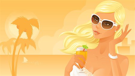 pictures of women drinking juice on a beach - Beautiful woman drinking cocktail on beach Stock Photo - Budget Royalty-Free & Subscription, Code: 400-07104748