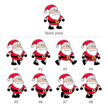 Santa Claus walking frames. Animation for mobile game, vector isolated objects. Stock Photo - Budget Royalty-Free & Subscription, Code: 400-07104844