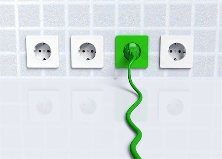 ecological green plug is connected to a green socket placed on the wall instead of the white ones Fotografie stock - Microstock e Abbonamento, Codice: 400-07104876