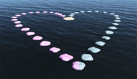 a path in the shape of heart made of stones above the surface of deep water, in a sunny day. Fotografie stock - Microstock e Abbonamento, Codice: 400-07104880