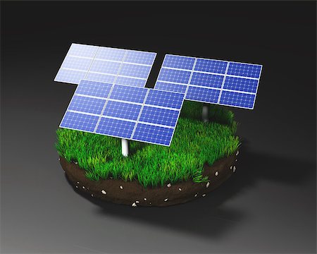 solar panels business - three solar panels on a grassy round clod of earth isolated on a dark background. Stock Photo - Budget Royalty-Free & Subscription, Code: 400-07104891