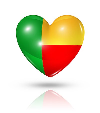 simsearch:400-07105024,k - Love Benin symbol. 3D heart flag icon isolated on white with clipping path Foto de stock - Super Valor sin royalties y Suscripción, Código: 400-07104987