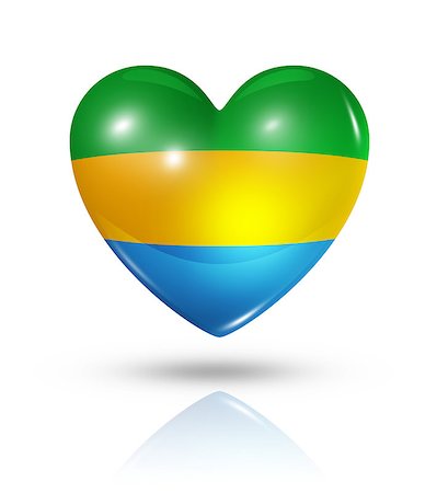 Love Gabon symbol. 3D heart flag icon isolated on white with clipping path Stock Photo - Budget Royalty-Free & Subscription, Code: 400-07104996