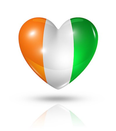 simsearch:400-07105024,k - Love Ivory Coast symbol. 3D heart flag icon isolated on white with clipping path Foto de stock - Super Valor sin royalties y Suscripción, Código: 400-07105006