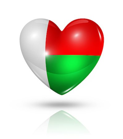 simsearch:400-07105024,k - Love Madagascar symbol. 3D heart flag icon isolated on white with clipping path Foto de stock - Super Valor sin royalties y Suscripción, Código: 400-07105012