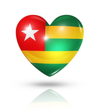 simsearch:400-07105024,k - Love Togo symbol. 3D heart flag icon isolated on white with clipping path Foto de stock - Super Valor sin royalties y Suscripción, Código: 400-07105025