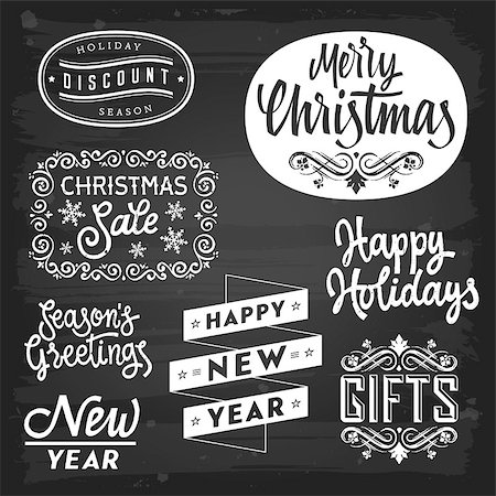 Christmas and New Year greetings badges on chalkboard. EPS-10 vector with transparency. Stock Photo - Budget Royalty-Free & Subscription, Code: 400-07105183