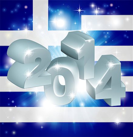 exploding numbers - Flag of Greece 2014 background. New Year or similar concept Photographie de stock - Aubaine LD & Abonnement, Code: 400-07105496