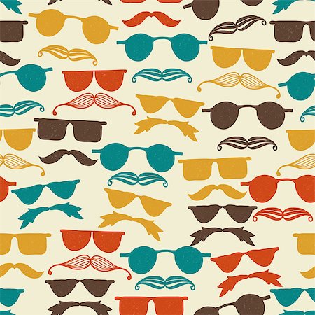 simsearch:400-07615864,k - Vector Seamless hipster pattern with glasses and mustache, pattern in swatch menu Photographie de stock - Aubaine LD & Abonnement, Code: 400-07105538