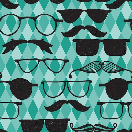 simsearch:400-04855630,k - Vector Seamless hipster pattern with glasses and mustache, pattern in swatch menu Foto de stock - Royalty-Free Super Valor e Assinatura, Número: 400-07105550