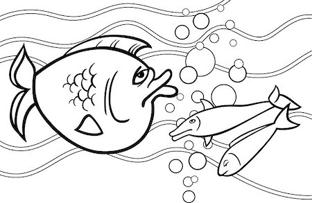 simsearch:400-07222602,k - Black and White Cartoon Illustration of Big Fish in the Sea for Coloring Book Photographie de stock - Aubaine LD & Abonnement, Code: 400-07105574