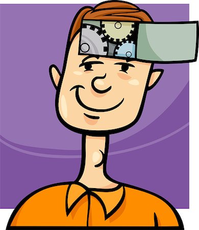 Concept Cartoon Illustration of Clever Young Man with Cogs in his Head Foto de stock - Royalty-Free Super Valor e Assinatura, Número: 400-07105575