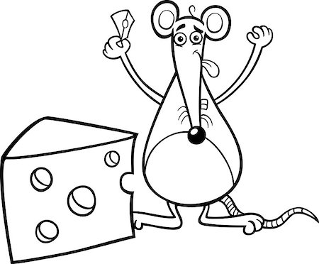 simsearch:400-06208186,k - Black and White Cartoon Illustration of Cute Mouse or Rat Rodent with Cheese for Coloring Book Photographie de stock - Aubaine LD & Abonnement, Code: 400-07105596