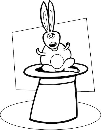 simsearch:400-04322840,k - Black and White Cartoon Illustration of Funny Cute Bunny or Rabbit in the Magic Hat for Coloring Book Foto de stock - Super Valor sin royalties y Suscripción, Código: 400-07105598