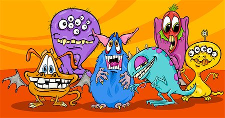 Cartoon Illustration of Fantasy Monsters or Halloween Frights Group Stock Photo - Budget Royalty-Free & Subscription, Code: 400-07105591