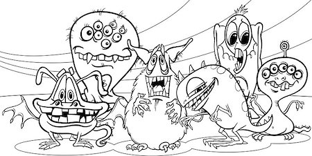 Black and White Cartoon Illustration of Fantasy Monsters or Halloween Frights Group for Coloring Book Stock Photo - Budget Royalty-Free & Subscription, Code: 400-07105592