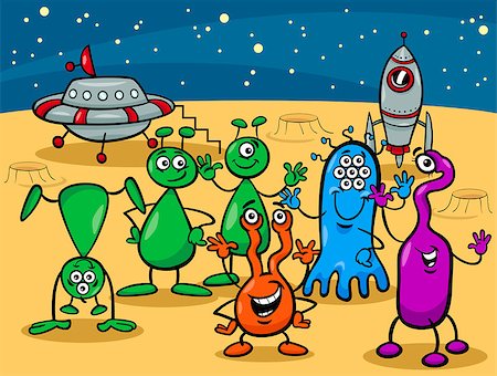 simsearch:400-07034082,k - Cartoon Illustrations of Fantasy Aliens or Martians Comic Mascot Characters Group Fotografie stock - Microstock e Abbonamento, Codice: 400-07105607