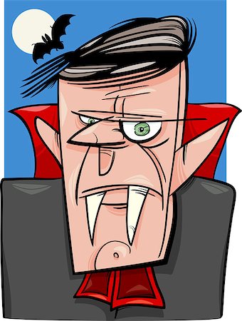 Cartoon Illustration of Creepy Halloween Vampire or Dracula with Moon and Bat Stock Photo - Budget Royalty-Free & Subscription, Code: 400-07105609