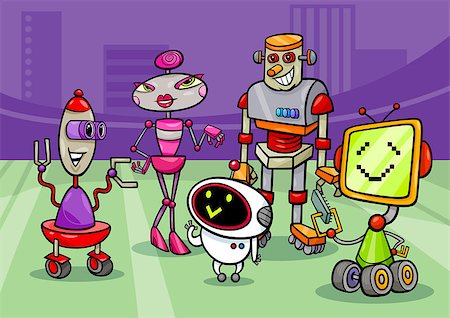 simsearch:400-08813093,k - Cartoon Illustration of Funny Robots or Droids Group Stockbilder - Microstock & Abonnement, Bildnummer: 400-07105603