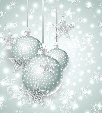 silver and white stars background - Silver Christmas background with Christmas balls and snow Stock Photo - Budget Royalty-Free & Subscription, Code: 400-07105629