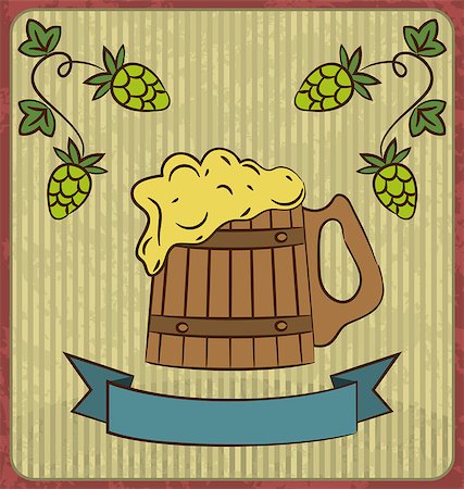 simsearch:400-07720459,k - Illustration vintage card with wooden mug beer - vector Stock Photo - Budget Royalty-Free & Subscription, Code: 400-07105746