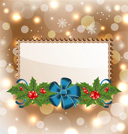 simsearch:400-08113383,k - Illustration Christmas elegant card with mistletoe and bow - vector Stock Photo - Budget Royalty-Free & Subscription, Code: 400-07105815