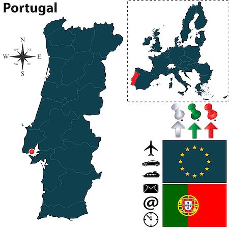 simsearch:400-07249246,k - Vector set of Portugal country shape with flags, icons isolated and European Union Photographie de stock - Aubaine LD & Abonnement, Code: 400-07105858